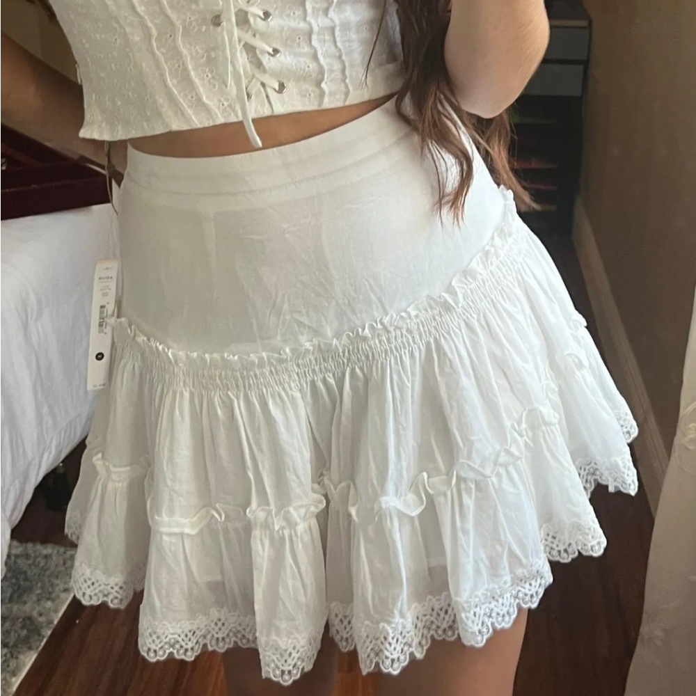 Aqua White Ruffled Mini Skirt